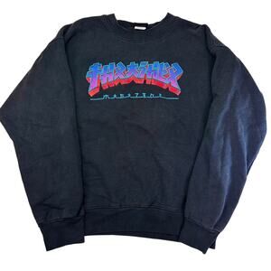 Thrasher Magazine Sweatshirt Mens Medium Black Godzilla Burst Logo Skateboard